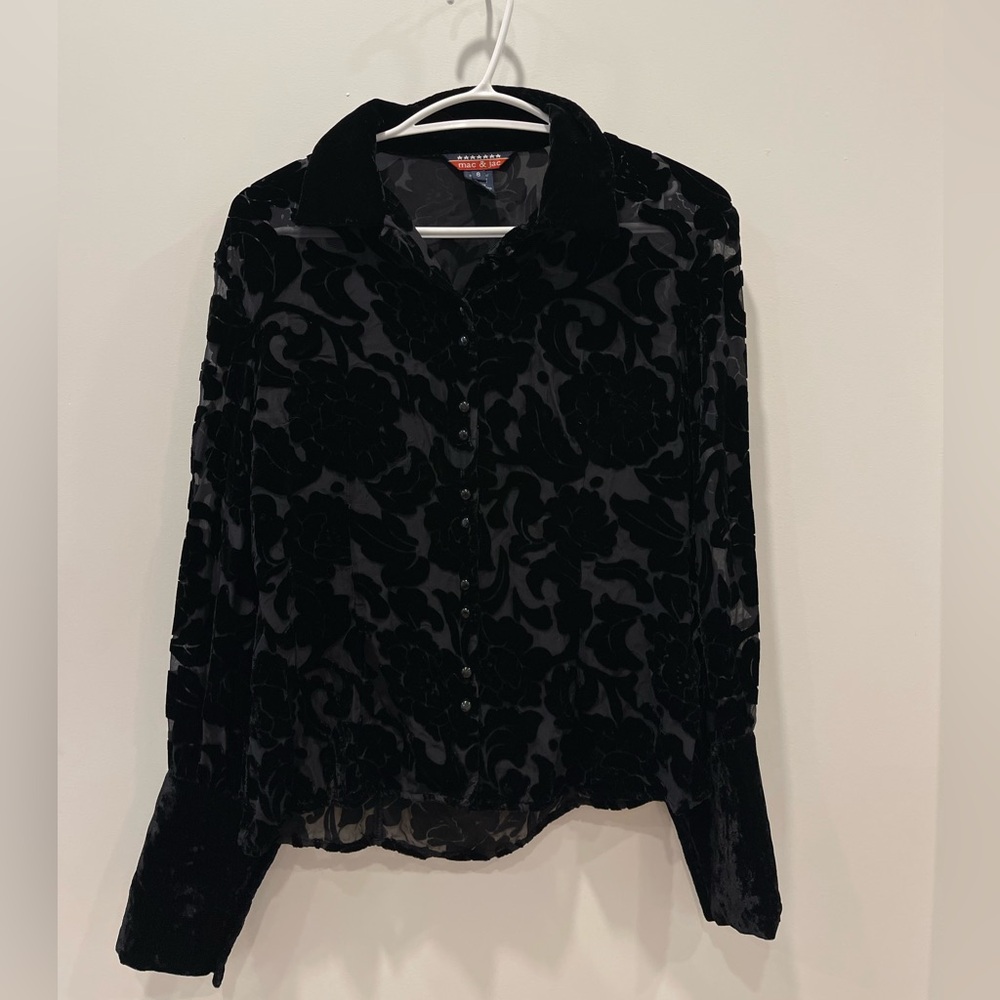 Black Velvet Floral Button-Up Top